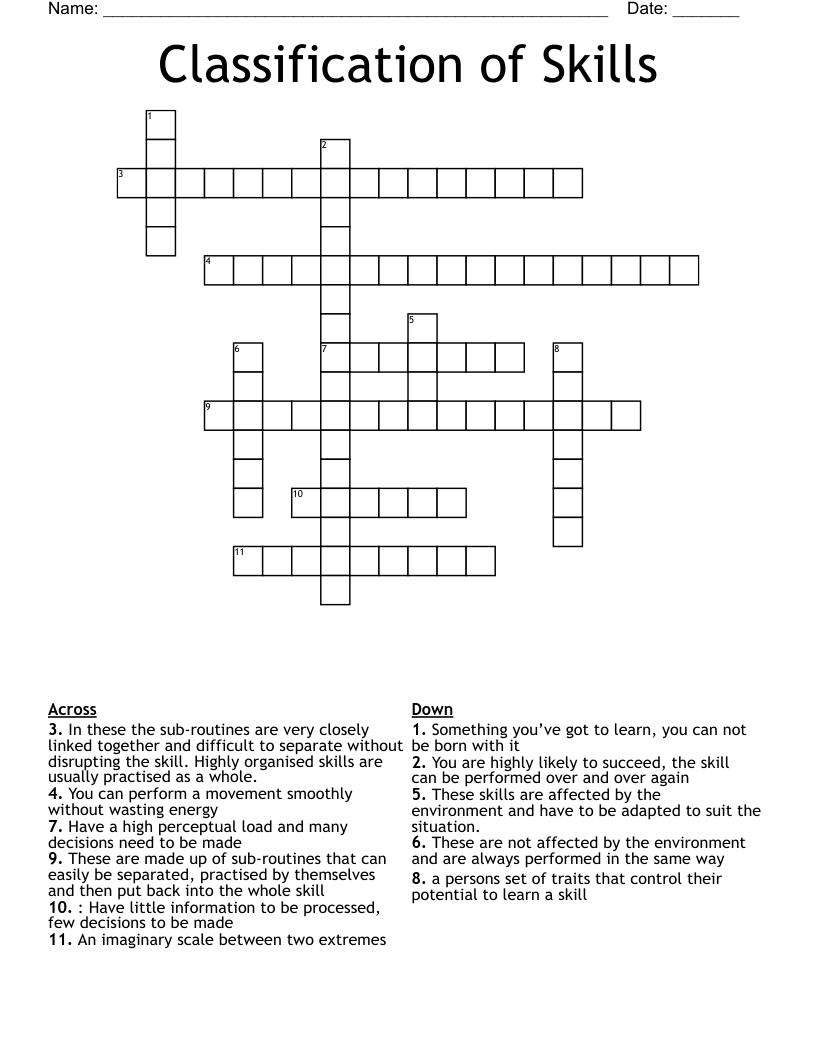 Classification of Skills Crossword