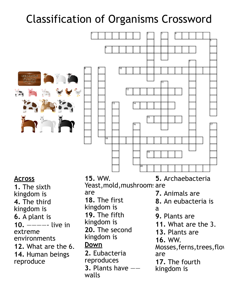 Classification of Organisms Crossword 