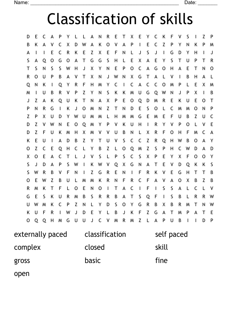 Classification of skills Word Search