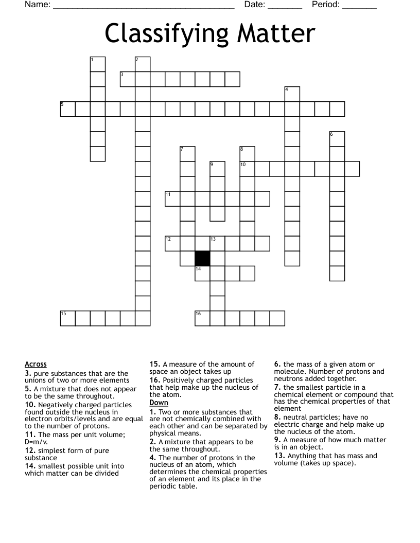 Classifying Matter Crossword