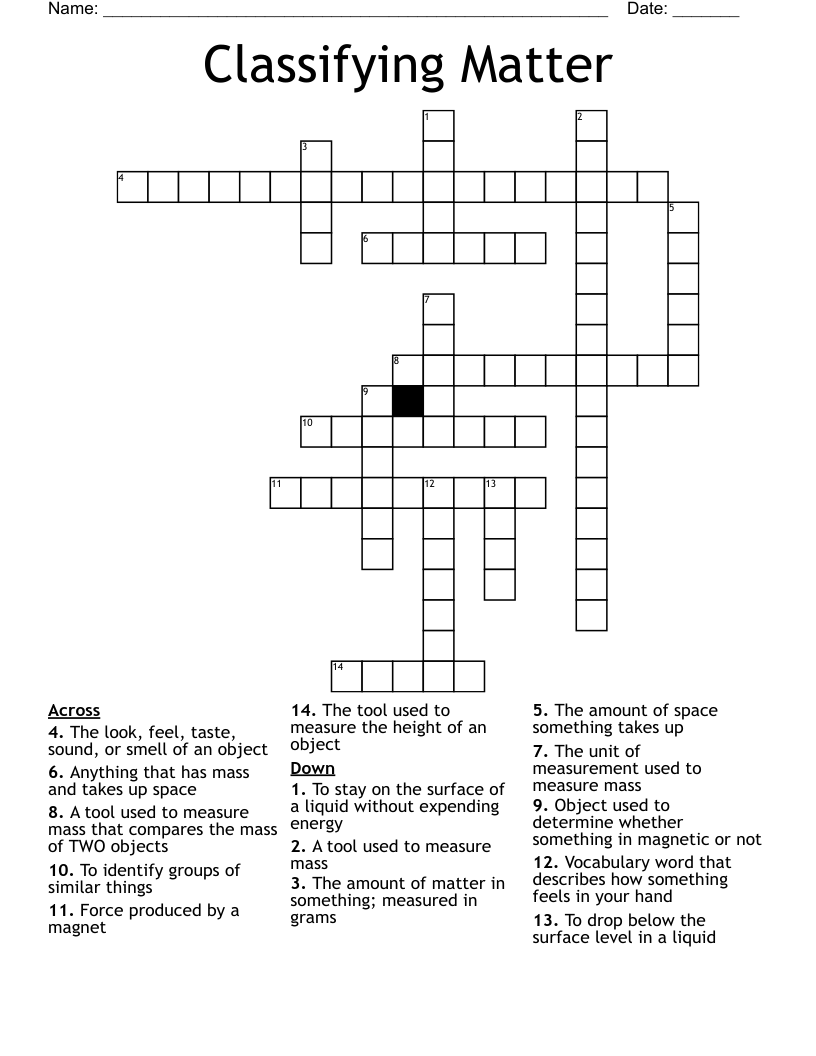 Classifying Matter Crossword