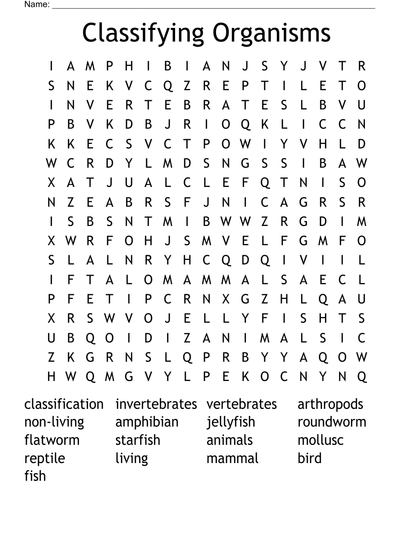 Classifying Organisms Word Search