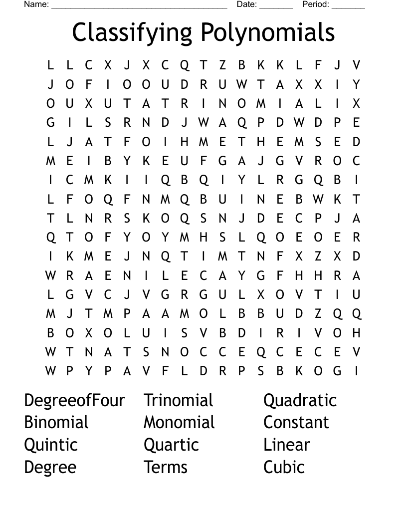 Classifying Polynomials  Word Search