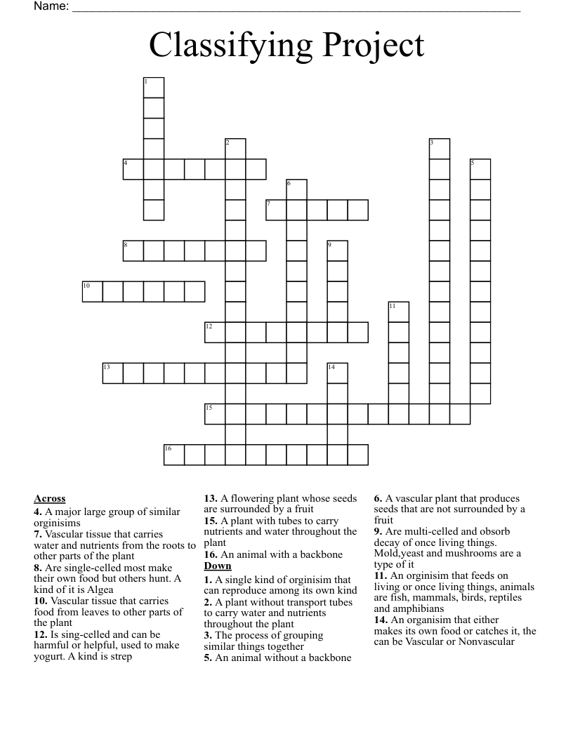 Classifying Project Crossword