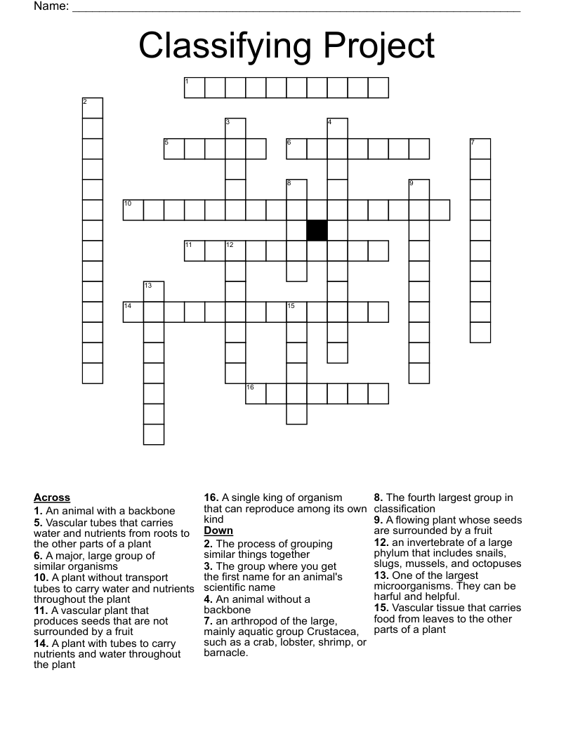 Classifying Project Crossword