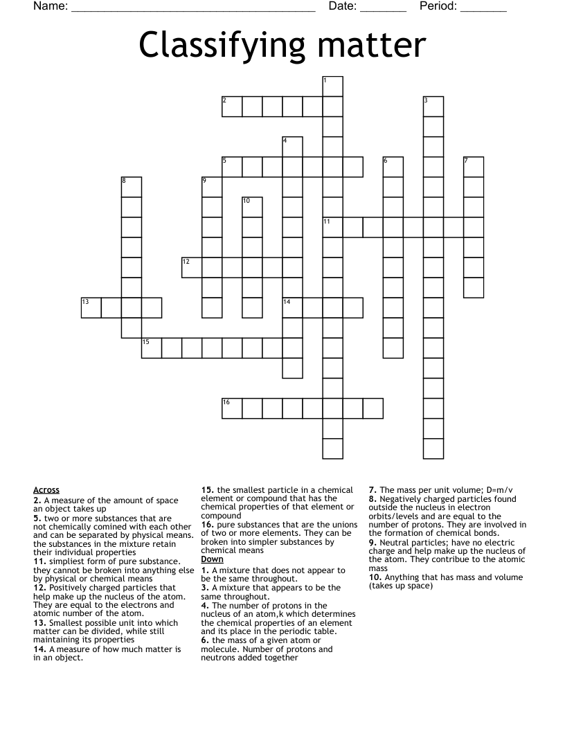 Classifying matter Crossword