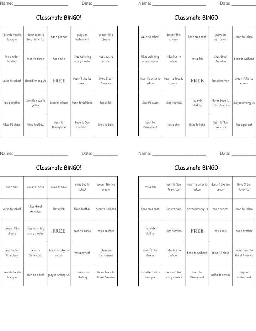 Classmate BINGO!