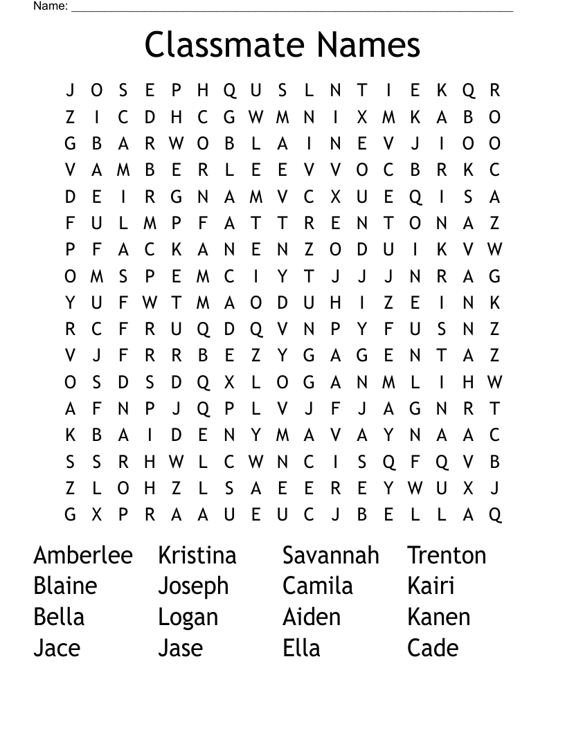 Classmate Names Word Search