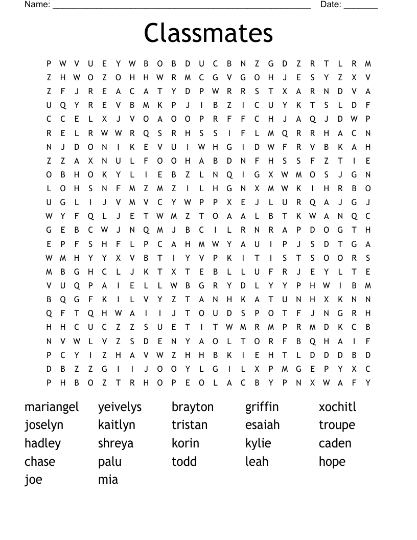 Classmates Word Search