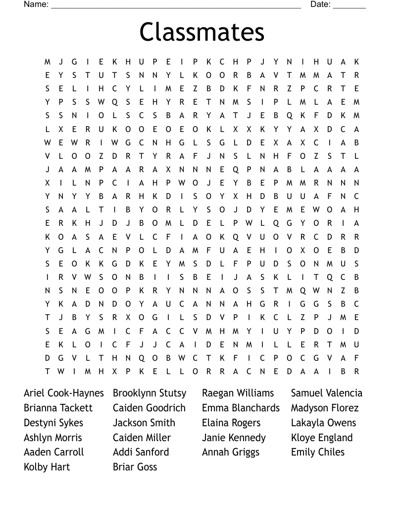 Classmates Word Search