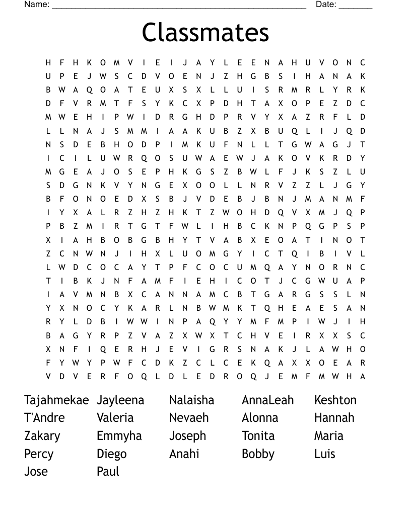 Classmates Word Search