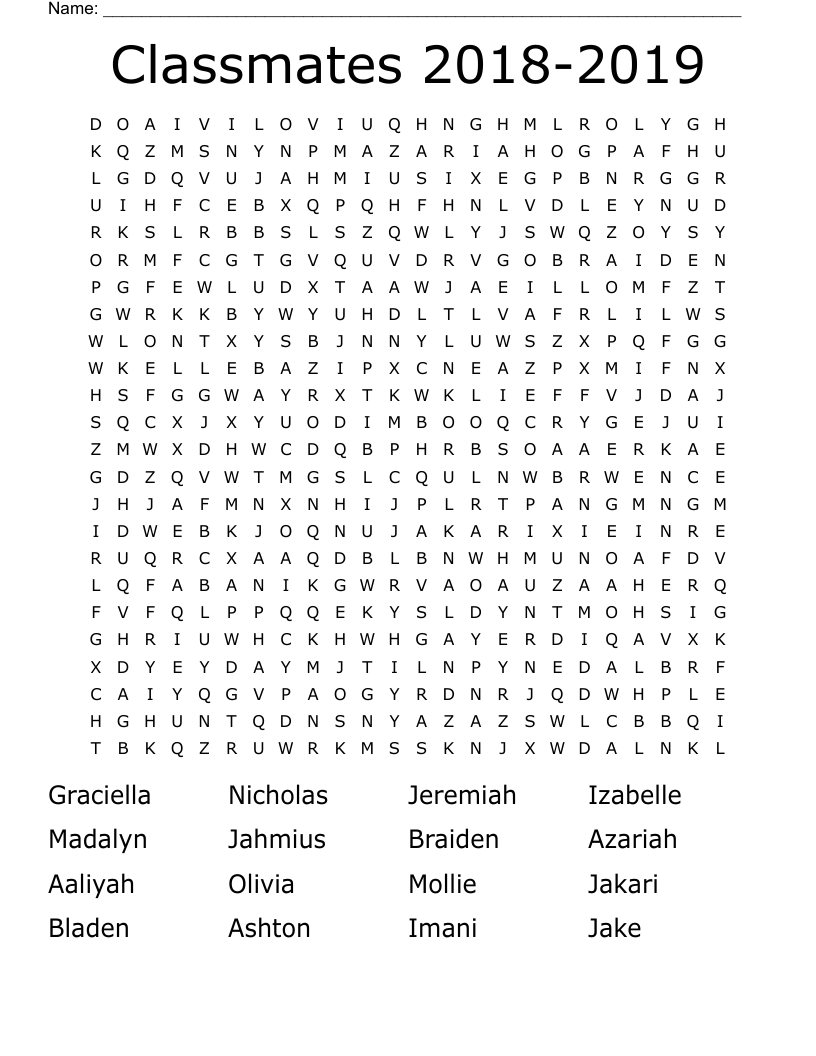 Classmates 2018-2019 Word Search