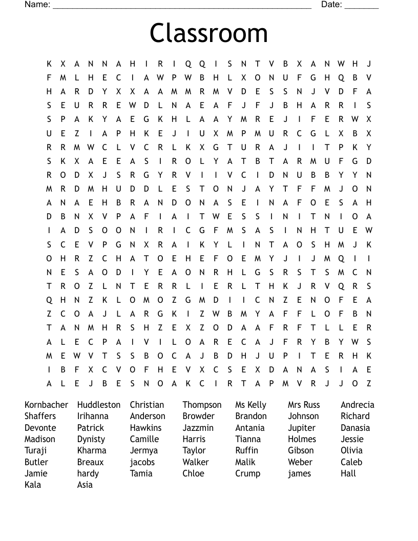 Classroom Word Search