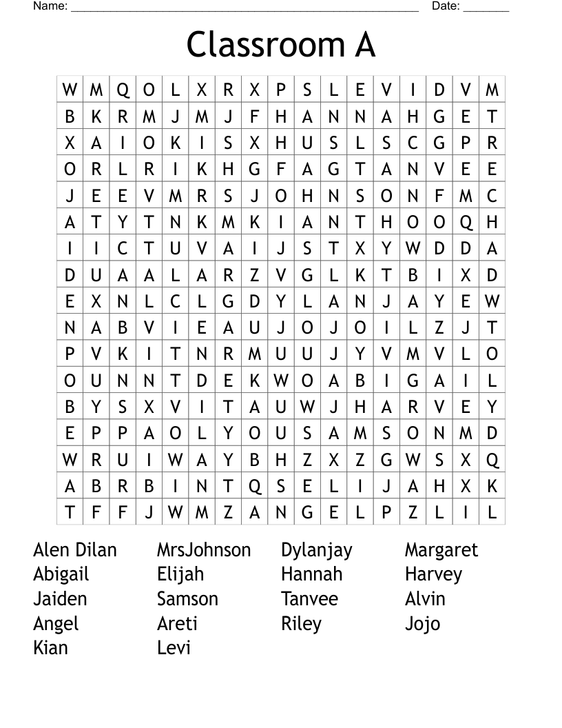 Classroom A Word Search