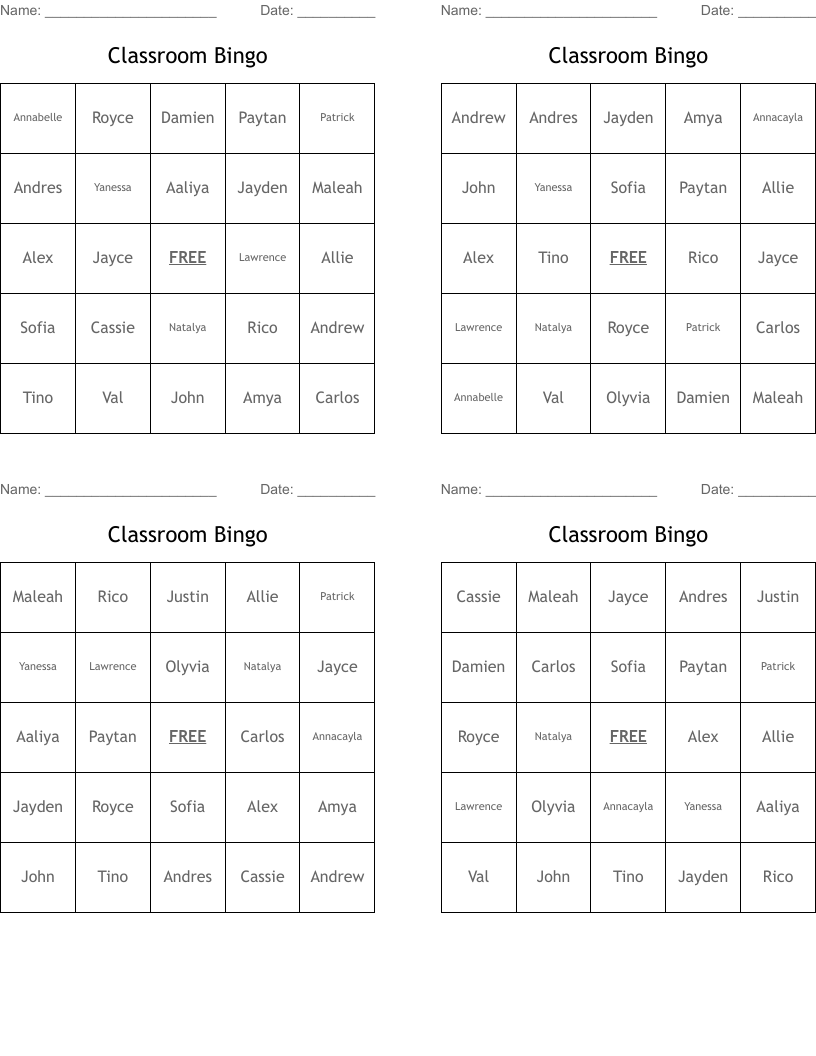 Classroom Bingo