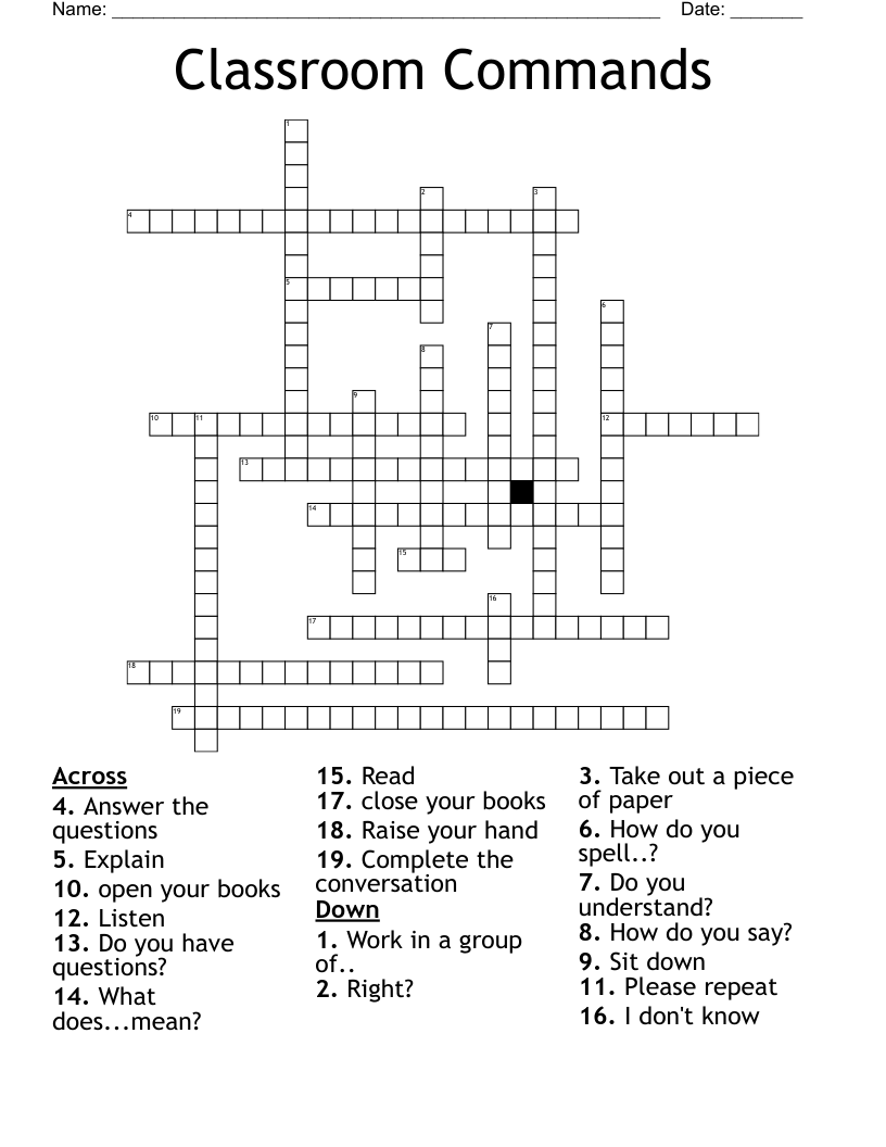 Classroom Commands Crossword