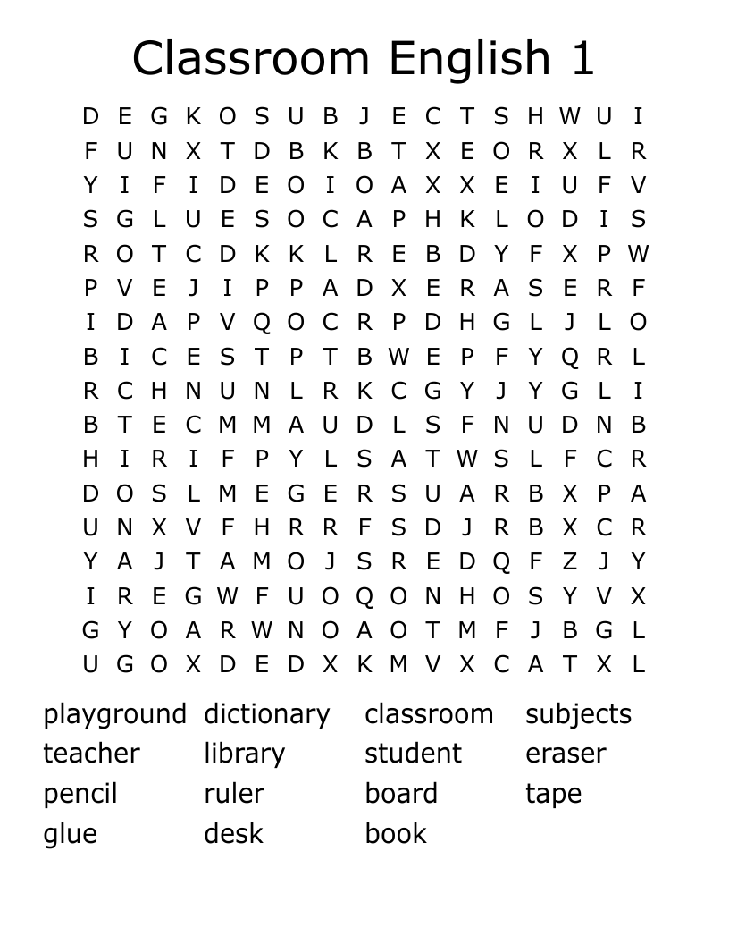 Classroom English 1 Word Search