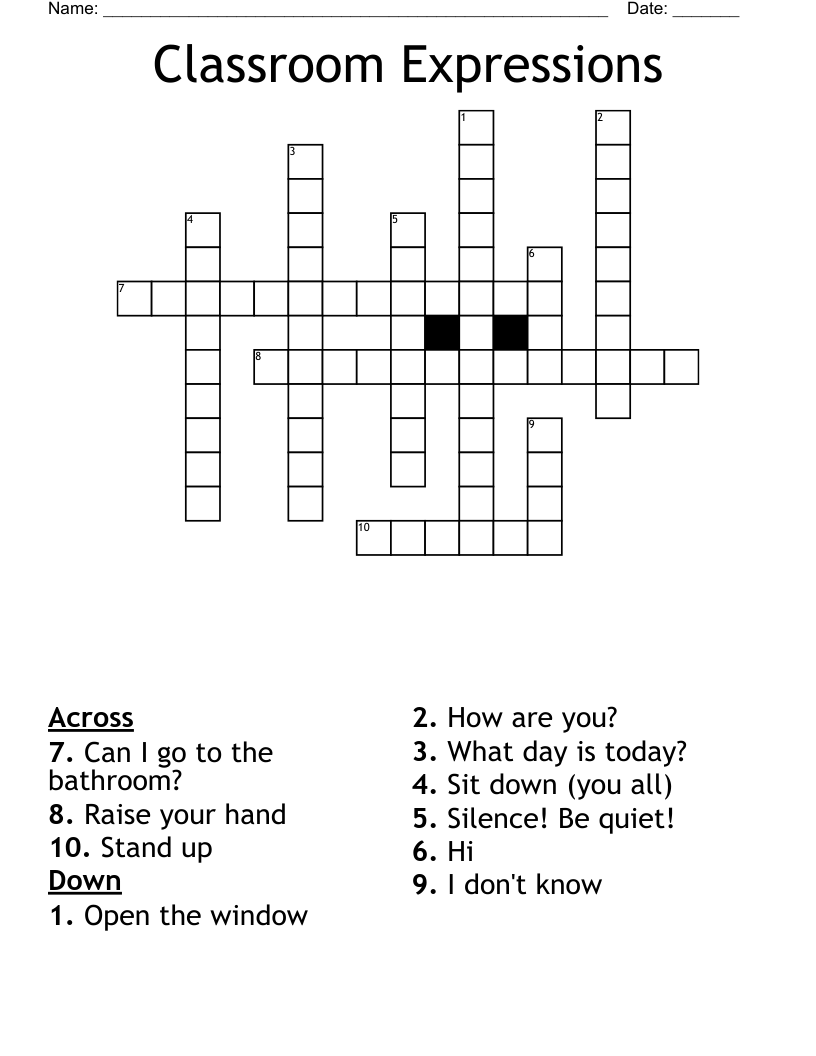 Classroom Expressions Crossword