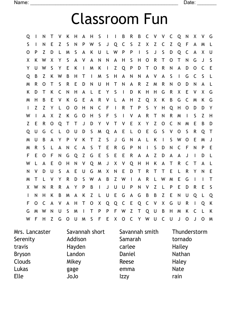 Classroom Fun Word Search
