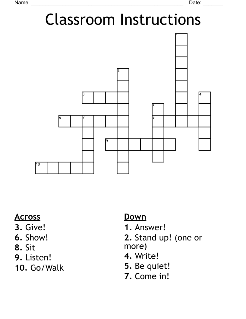 Classroom Instructions Crossword
