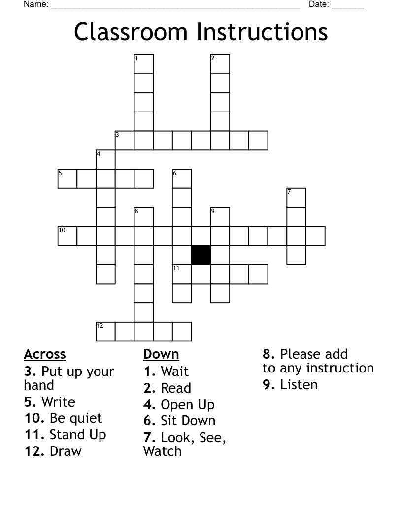 Classroom Instructions Crossword