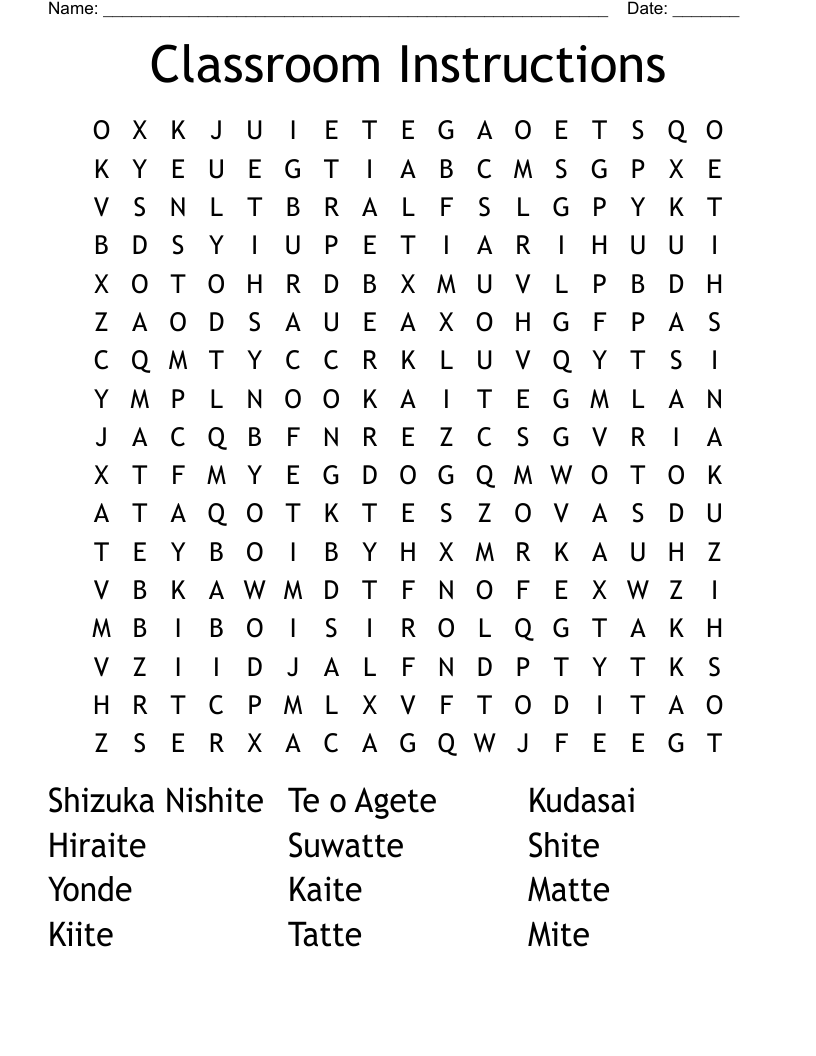 Classroom Instructions Word Search