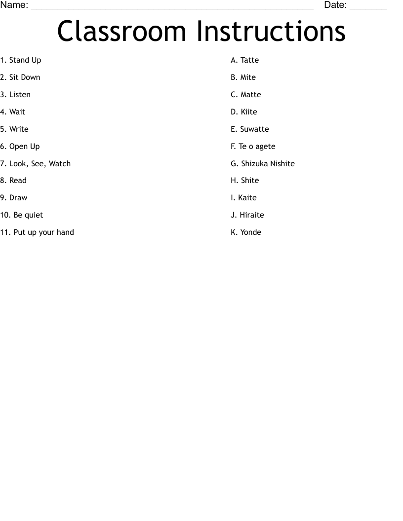 Classroom Instructions Worksheet