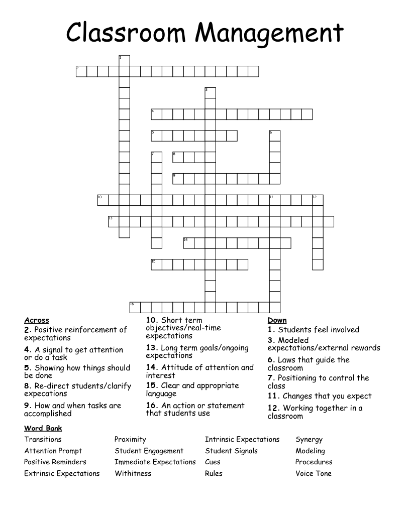 Classroom Management Crossword