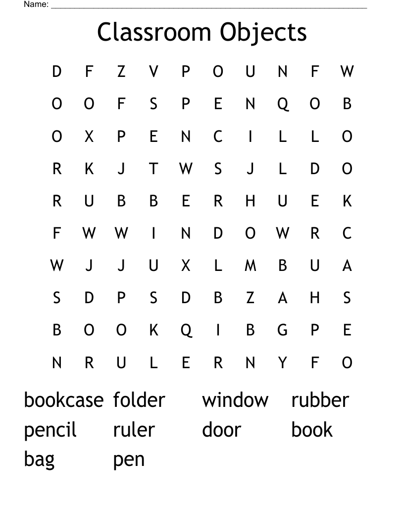 Classroom Objects Word Search