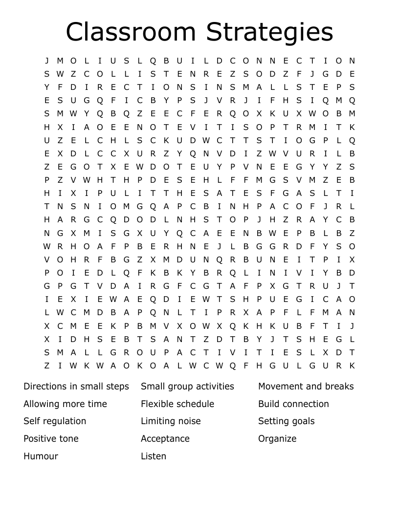 Classroom Strategies Word Search