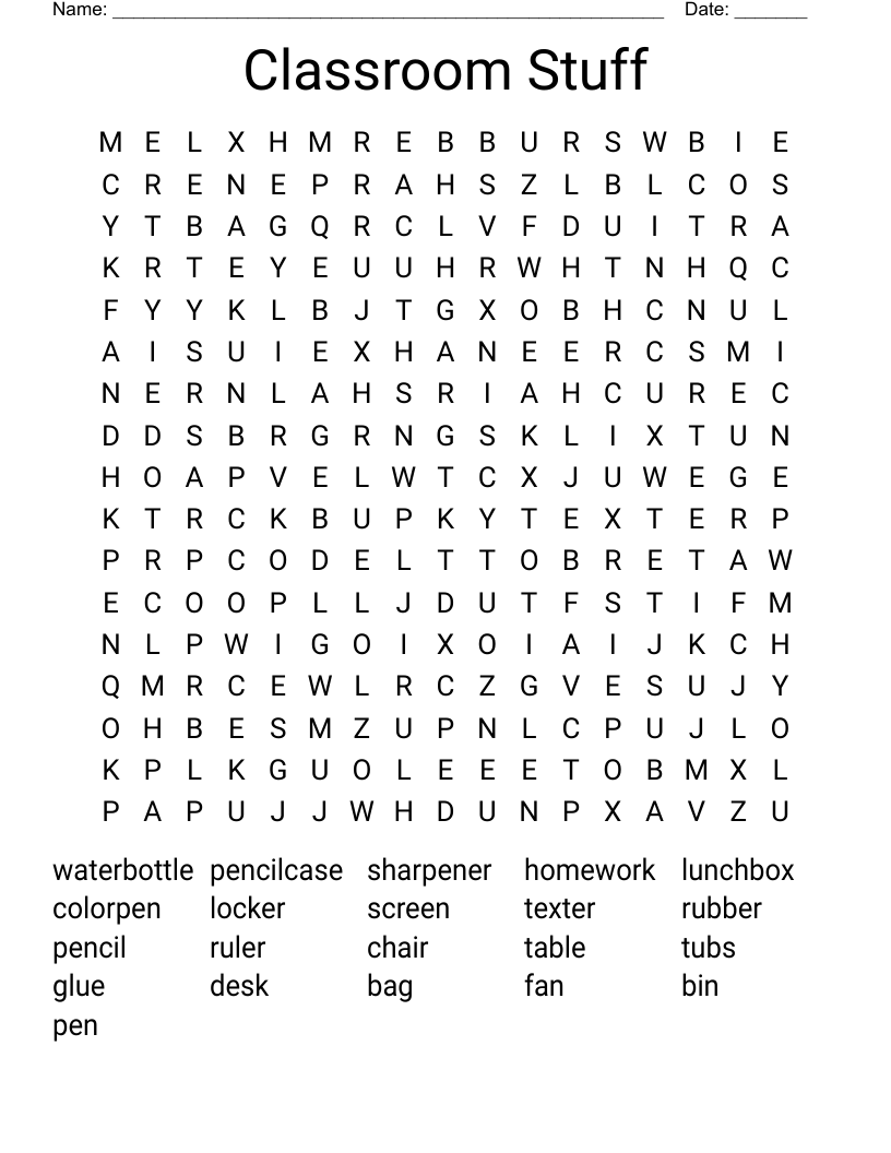 Classroom Stuff Word Search