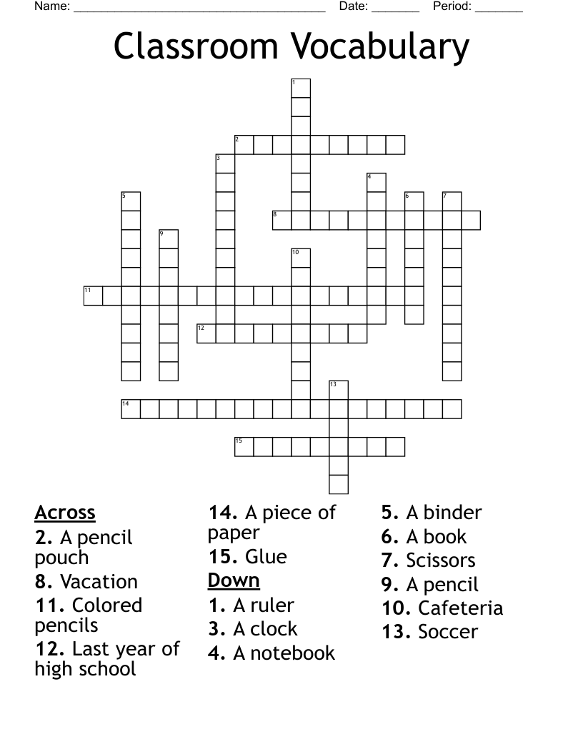 Classroom Vocabulary Crossword