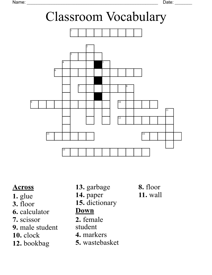 Classroom Vocabulary  Crossword