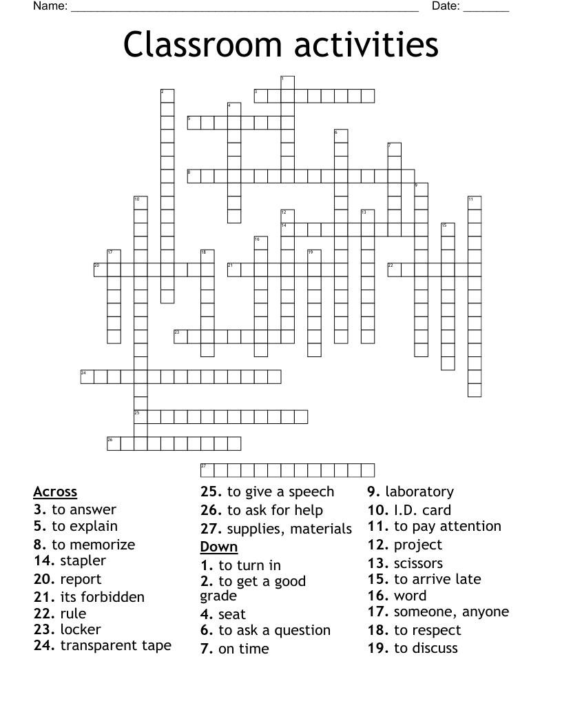 Classroom activities Crossword