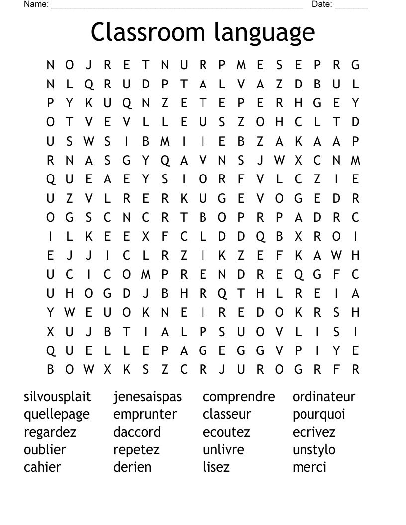 Classroom language Word Search