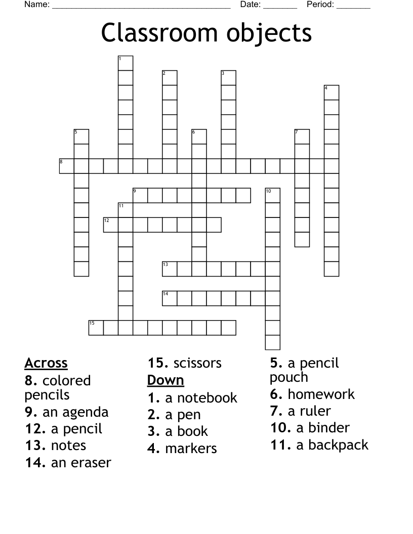 Classroom objects Crossword
