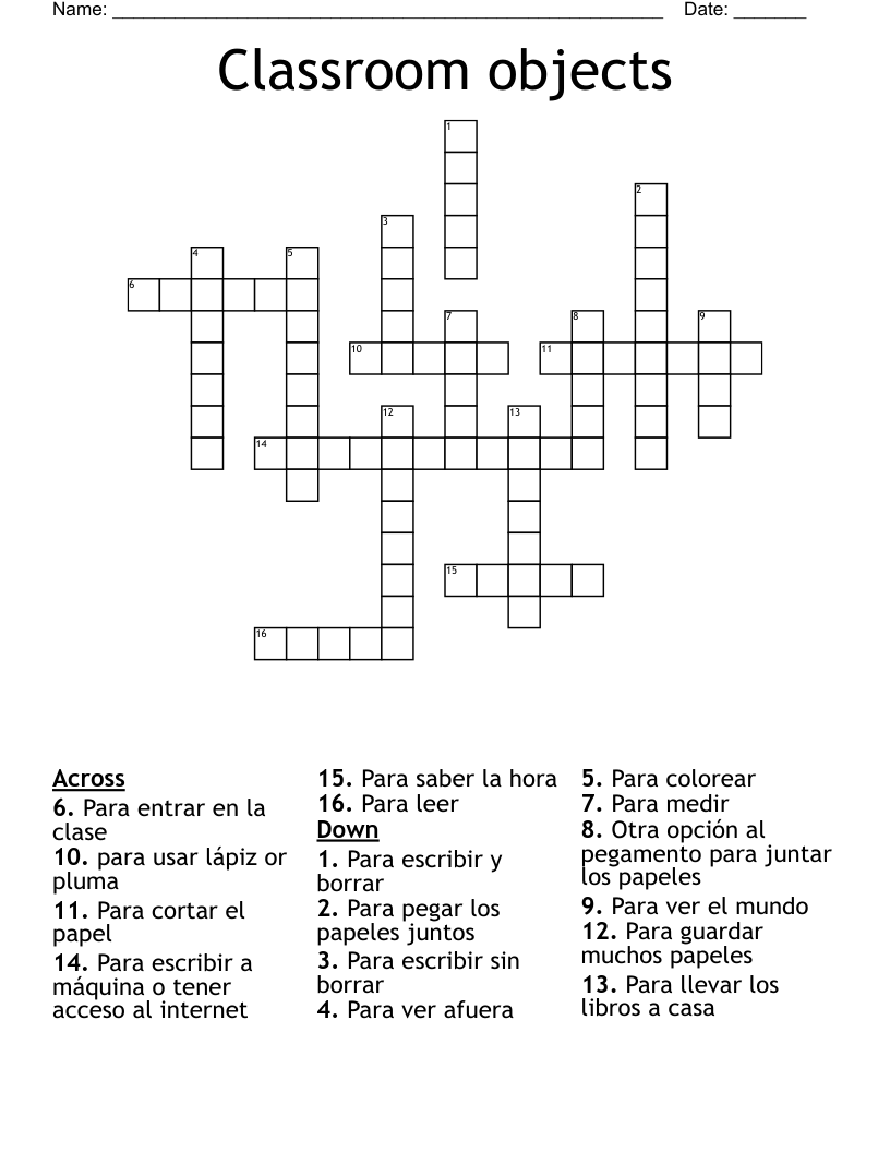 Classroom objects Crossword