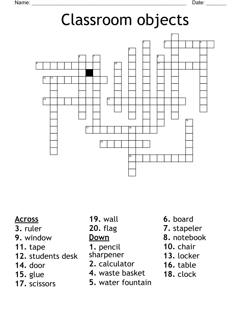 Classroom objects Crossword