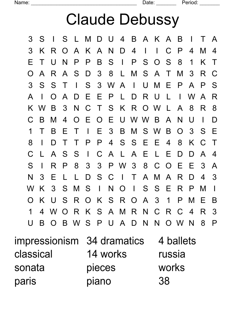 Claude Debussy Word Search