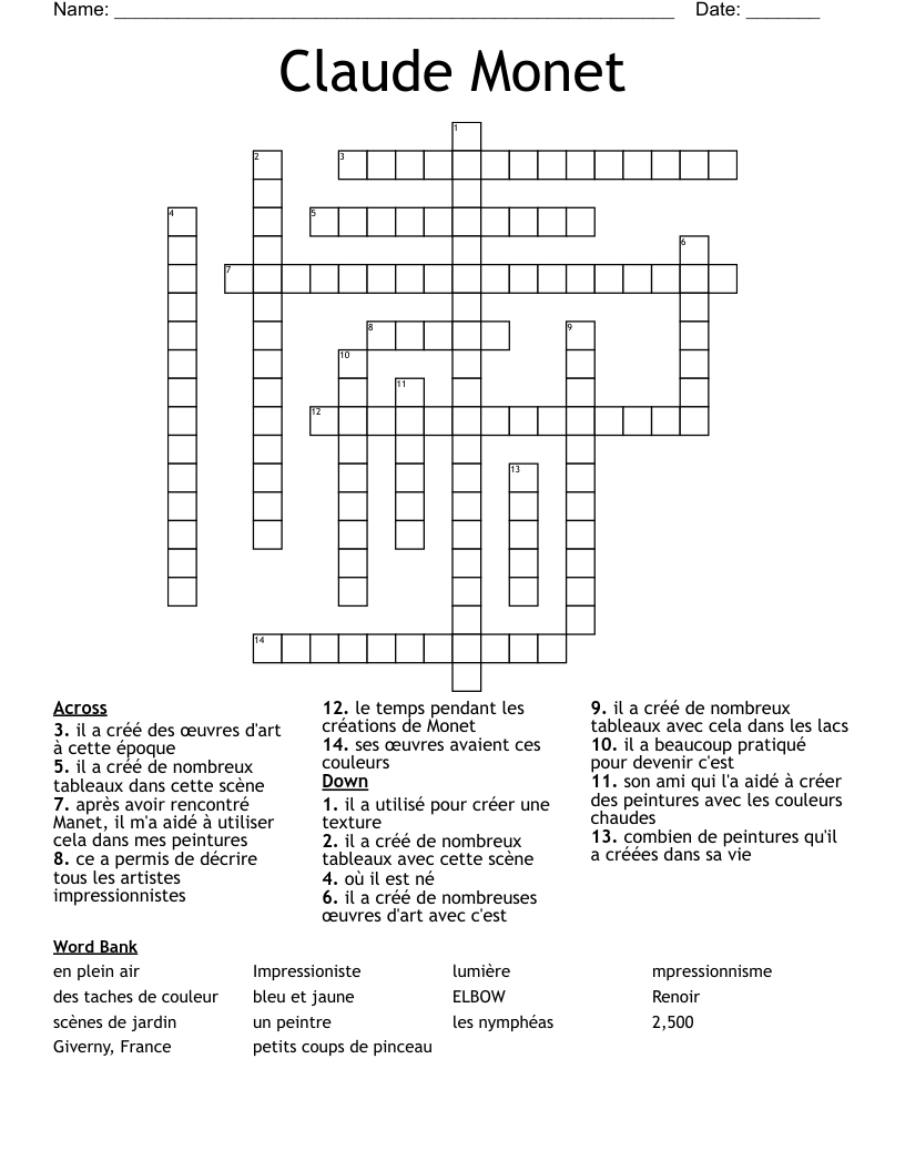Claude Monet Crossword