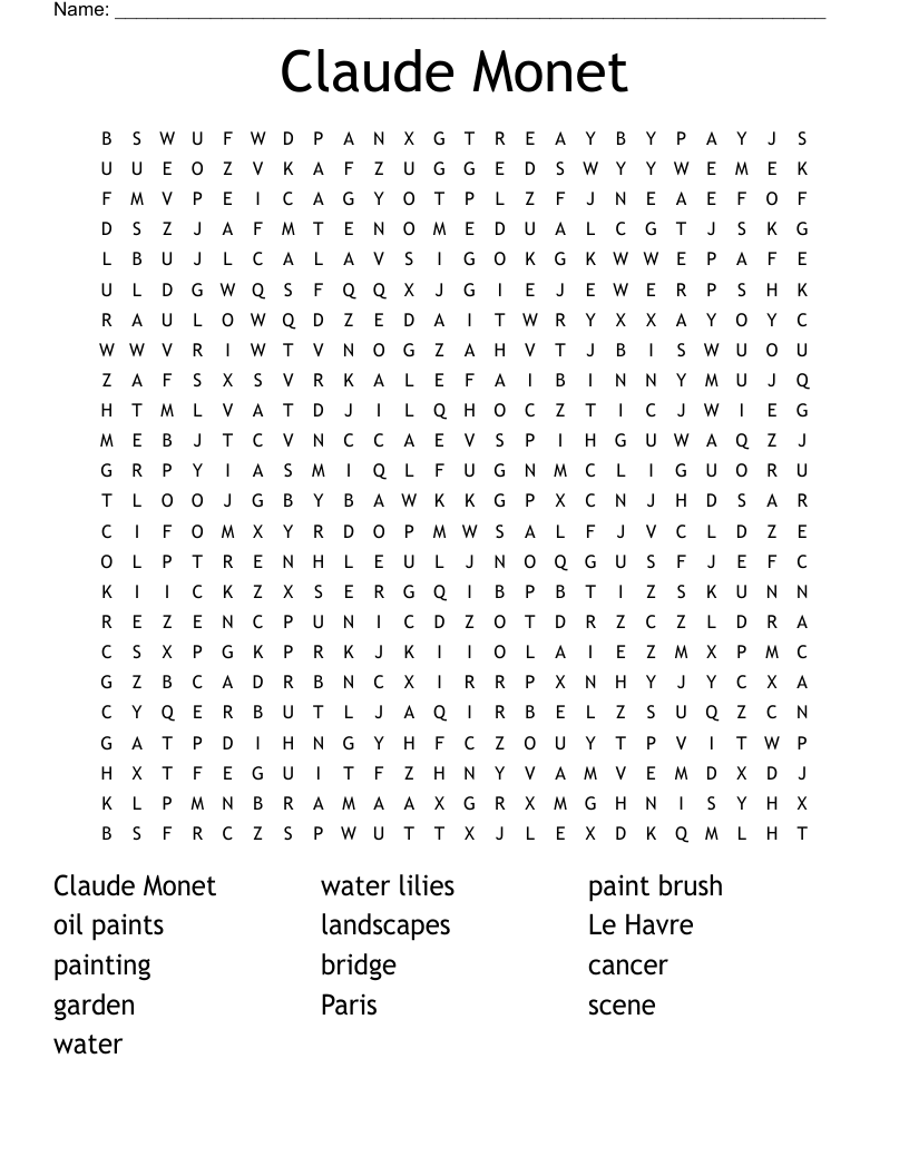 Claude Monet Word Search