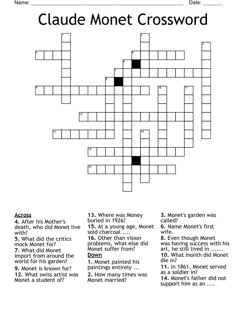 Claude Monet Crossword