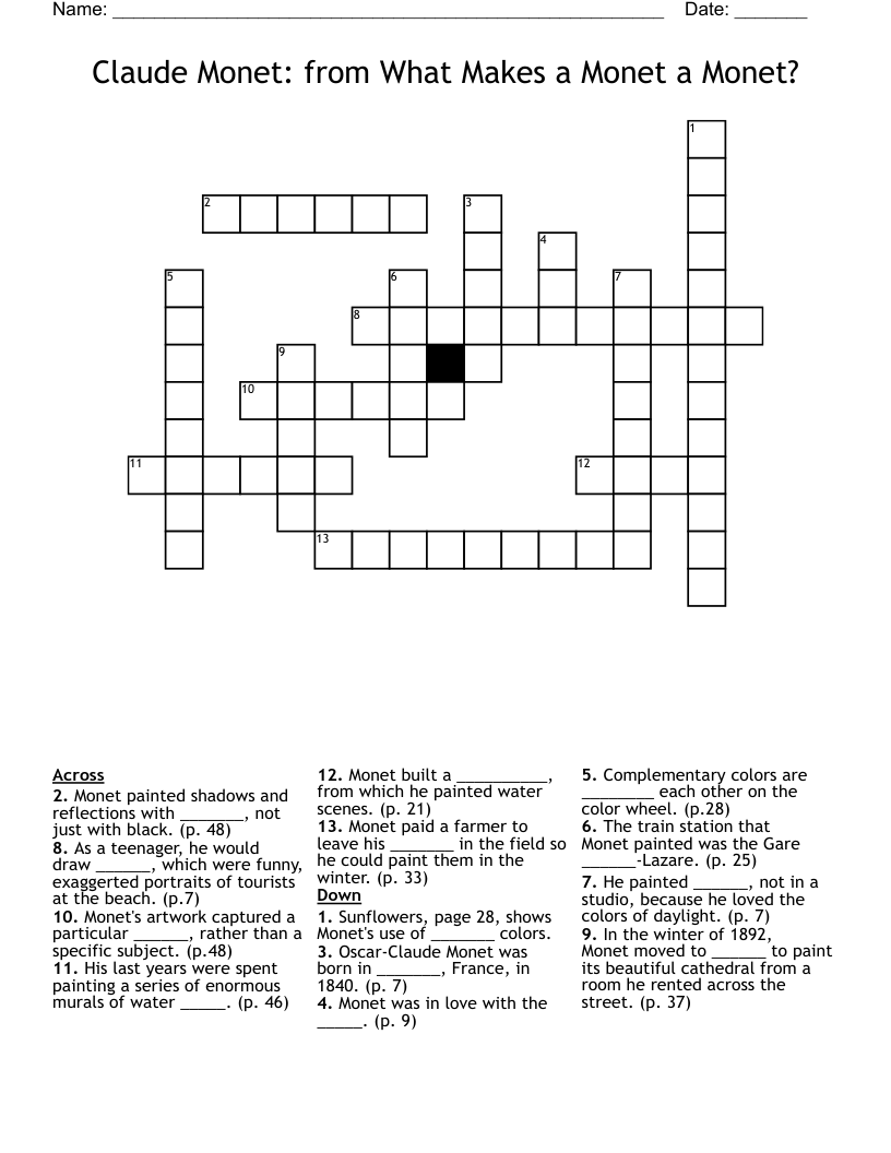 Claude Monet: from What Makes a Monet a Monet? Crossword