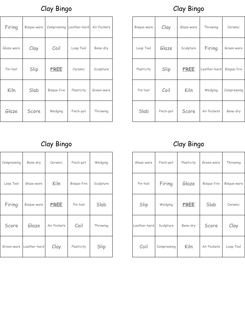 Clay Bingo
