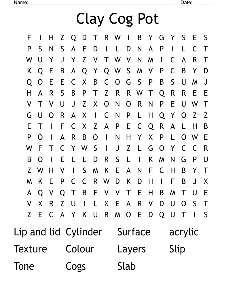 Clay Cog Pot Word Search
