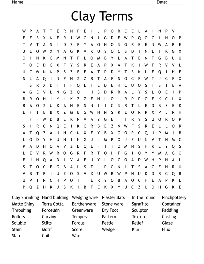 Clay Terms  Word Search