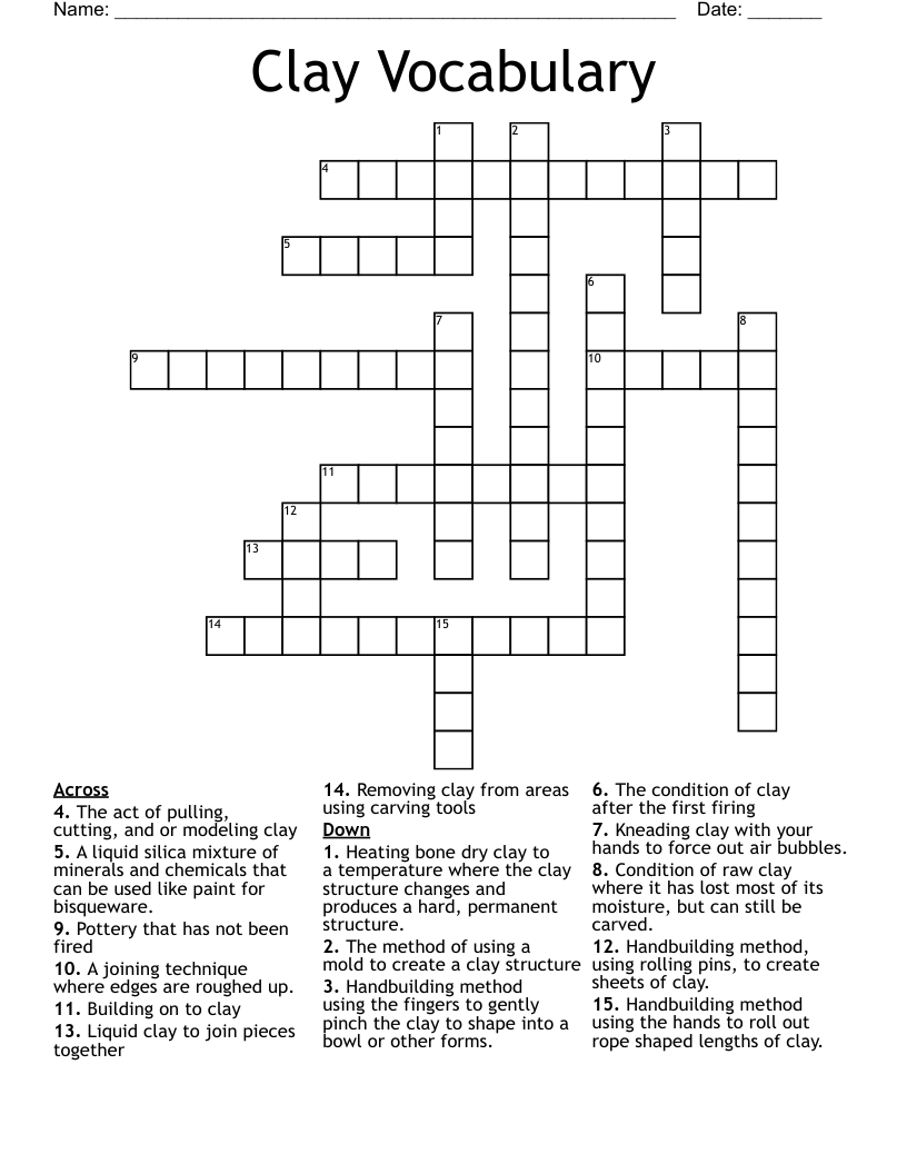 Clay Vocabulary Crossword