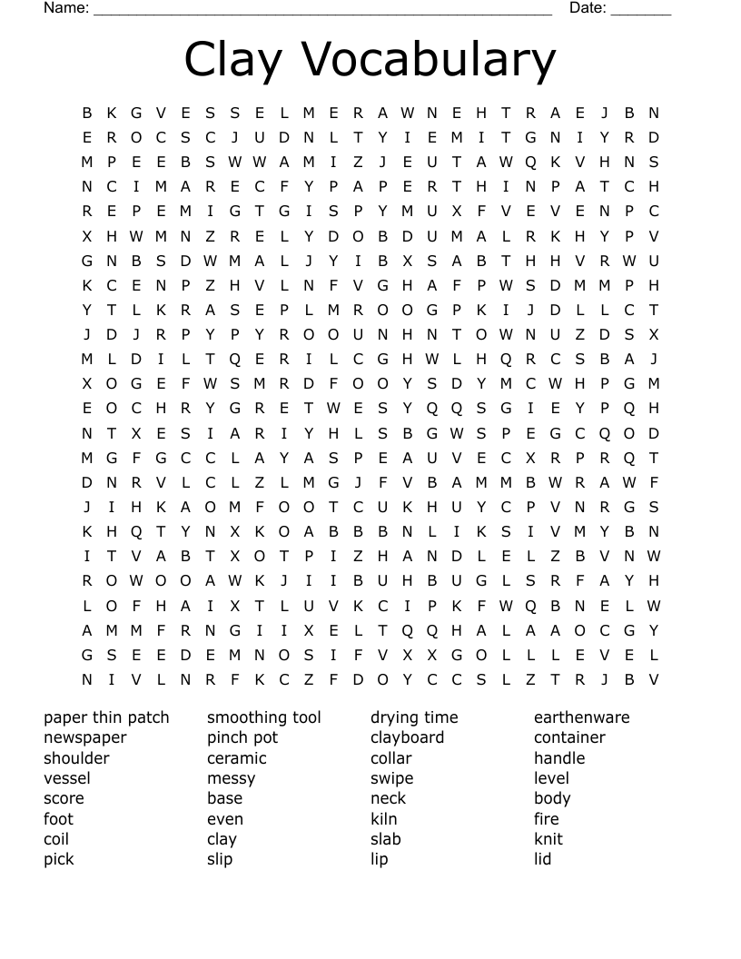 Clay Vocabulary Word Search
