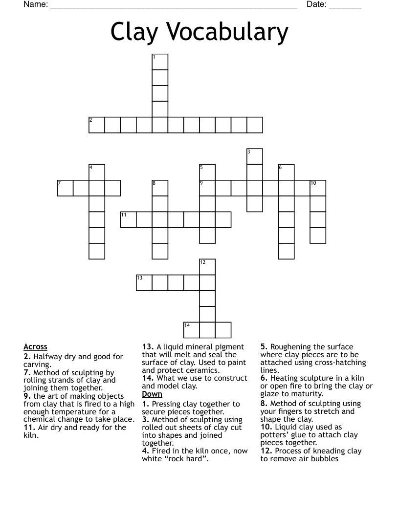 Clay Vocabulary Crossword