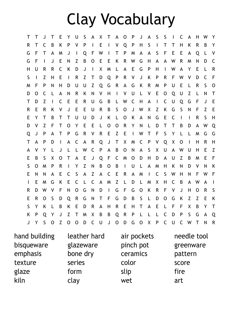 Clay Vocabulary Word Search